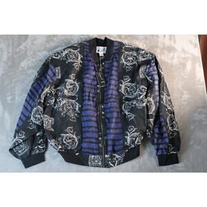 Goouch Jacket Mens XL Black Purple 100% Silk Baroque Stripe Bomber NWT Plum